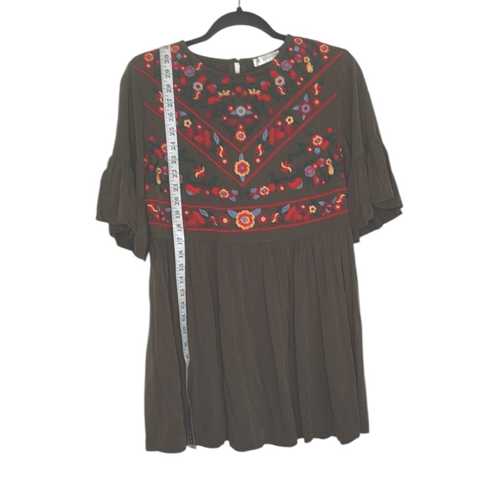 Kirundo Boho Green Embellished Mini Dress with Flutter Sleeves Soft Viscose - Picture 6 of 9